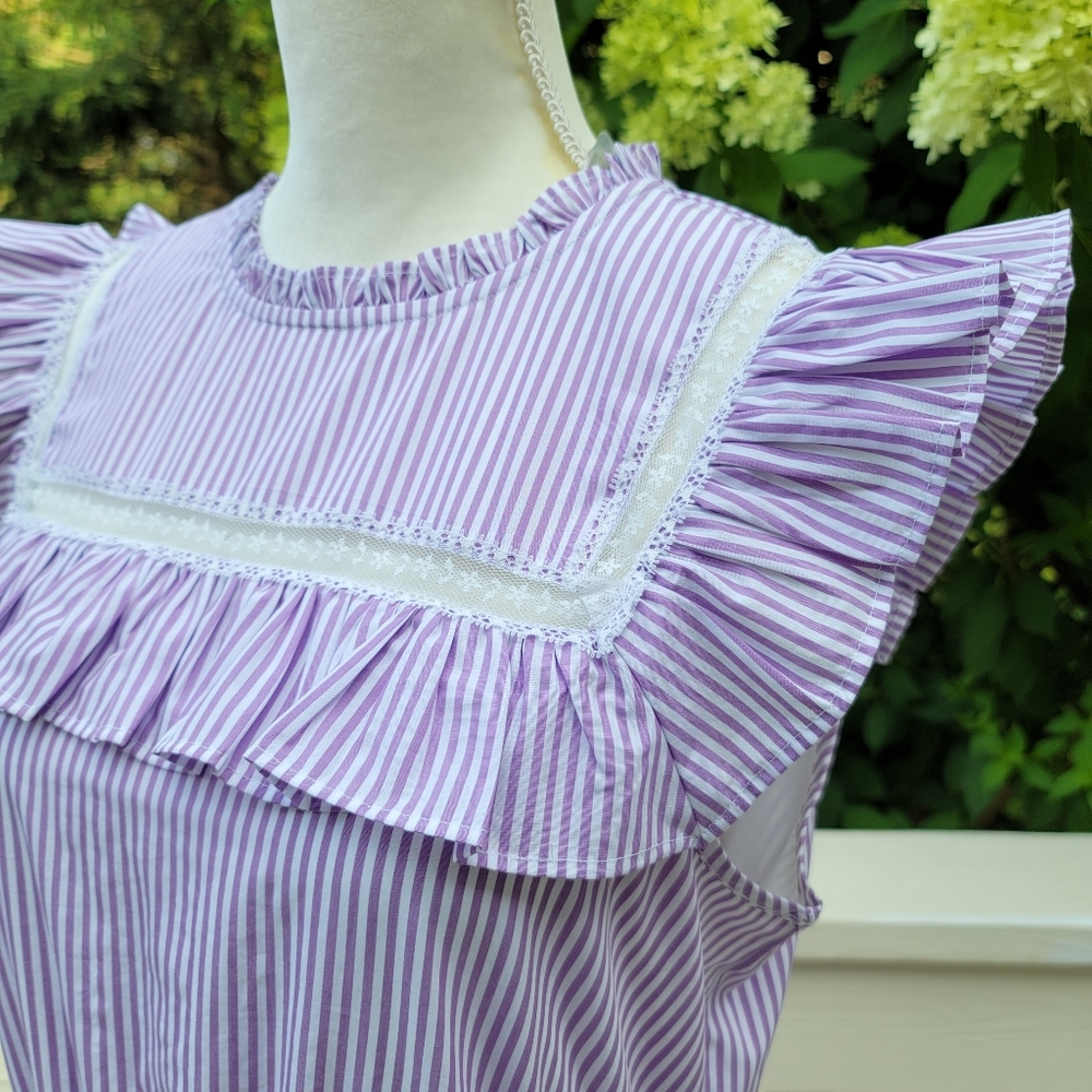 J Crew Tiered Ruffle Dress Stripe Rustic Purple - Picture 5 of 10